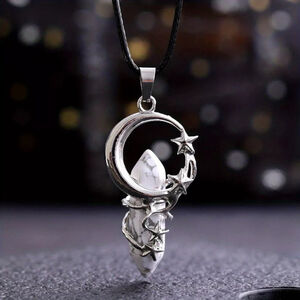 White Howlite Gem With Silver Moon & Star Setting